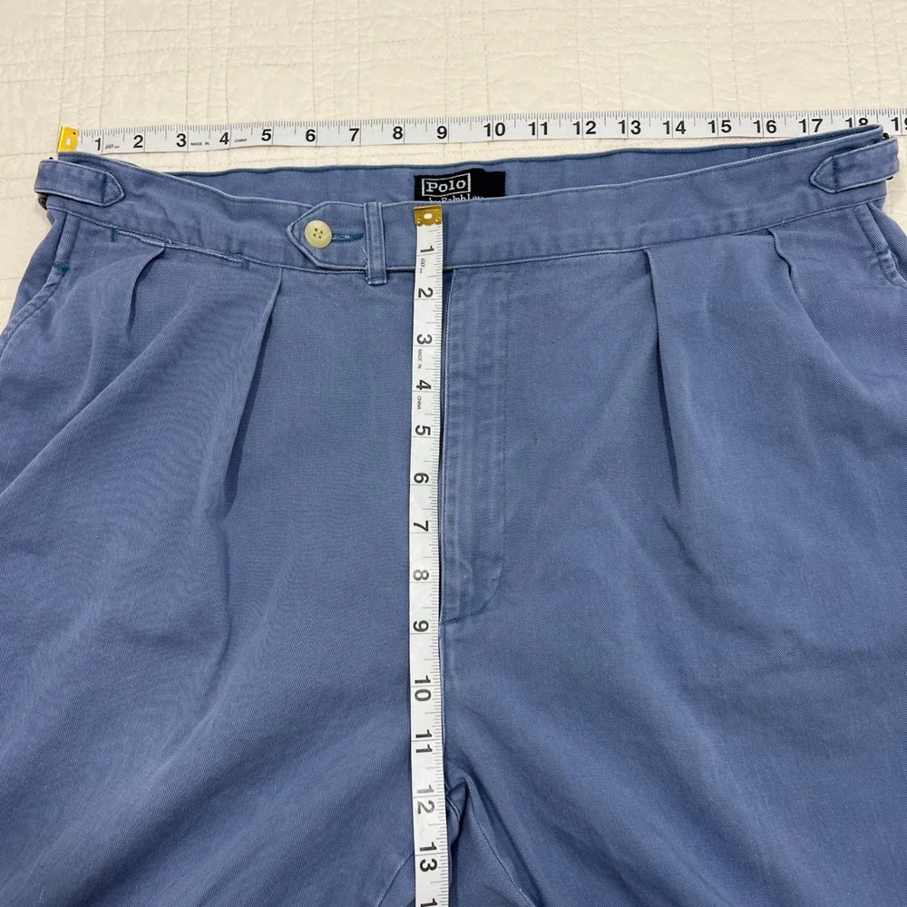 Polo Ralph Lauren Mens 38x36 Blue Pleated Chino Pants Made in USA Vintage Crest